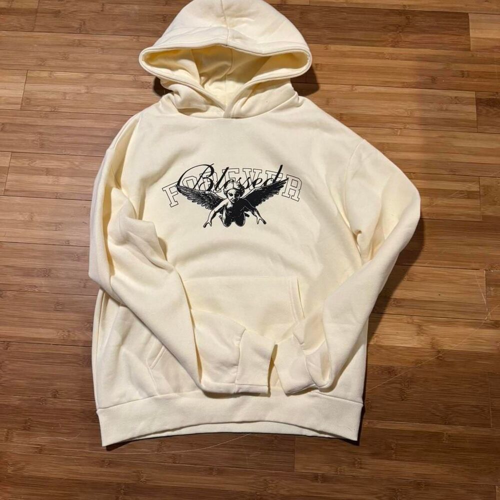 Unbranded Men's Cream and White Hoodie